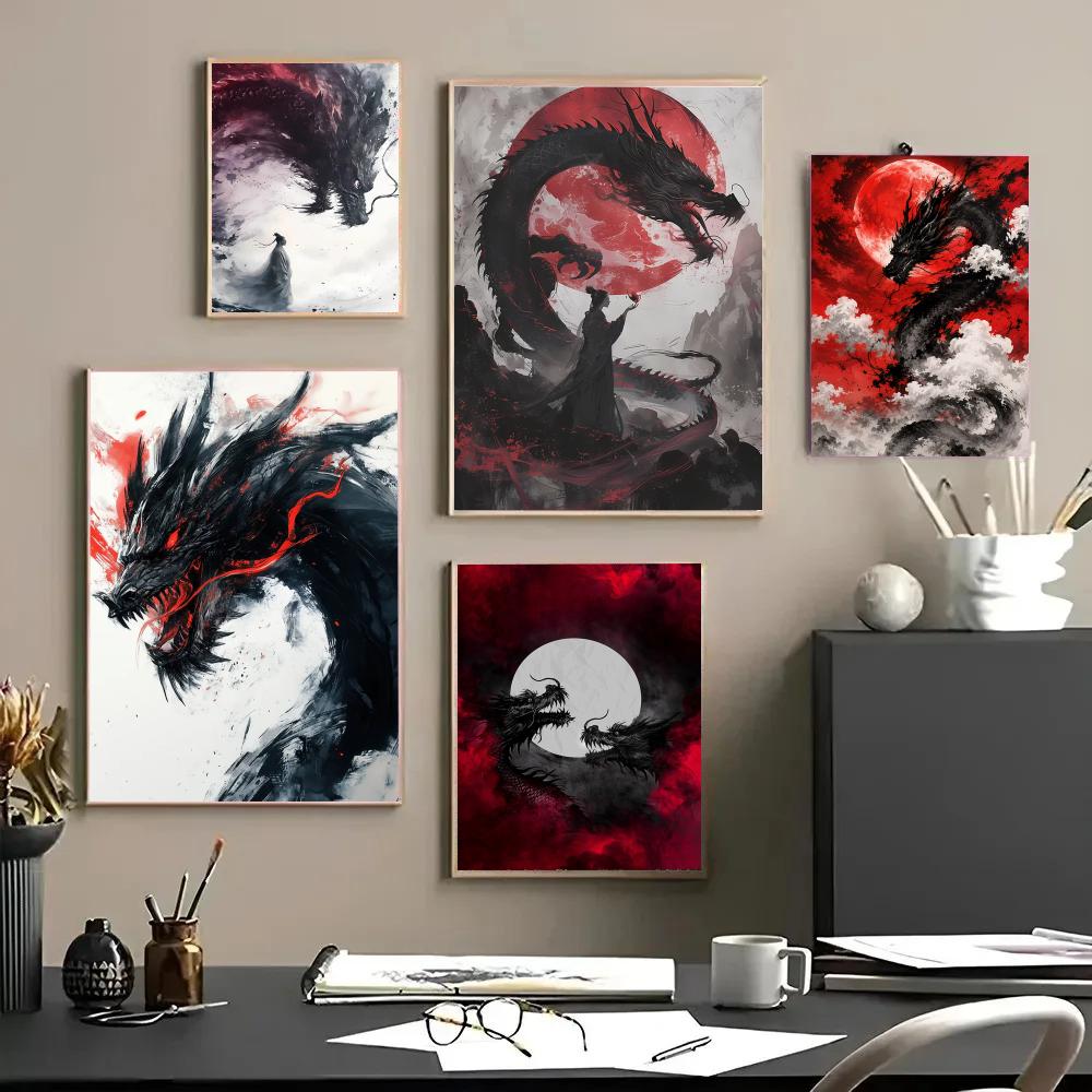 Esports Gaming Wallpaper - Black Dragon Poster Waterdichte stickers Schilderij